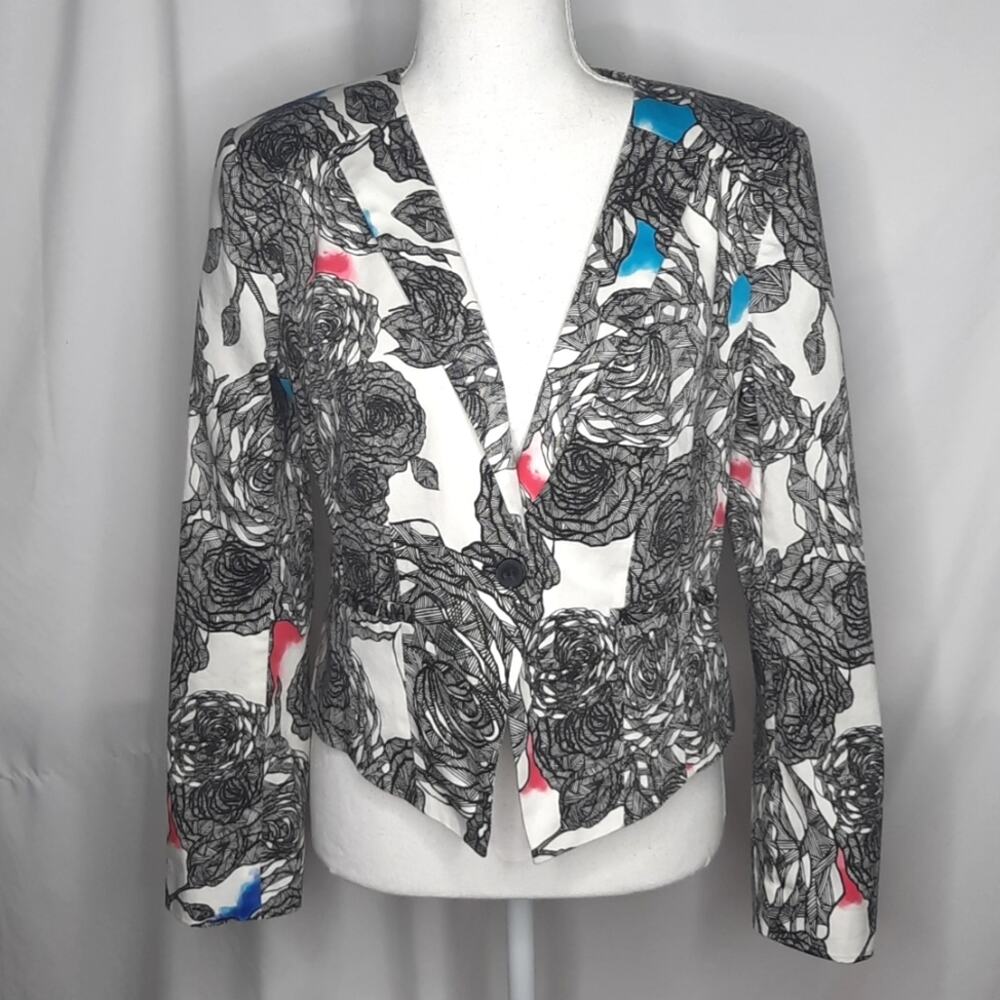 Halogen Women's Floral Cropped Blazer Pops of Color MP